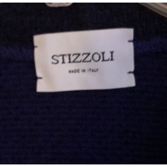 VTG Stizzoli Wool Long Cardigan Womens 18 Navy Boucle Knit Sweater Jacket Italy - Picture 3 of 14